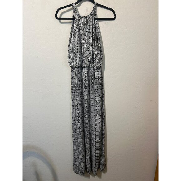 Adrienne Vittadini Sz M Black and White Print Halter Blouson Maxi Dress - Picture 7 of 9